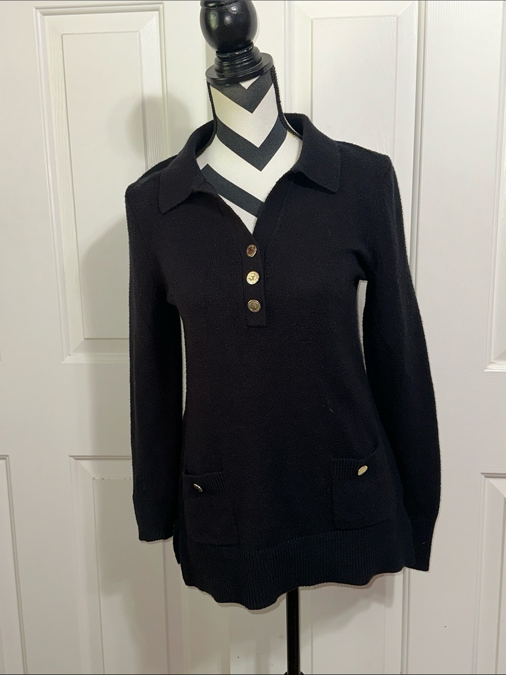 Lilly Pulitzer Black Button-Front Collared Sweater